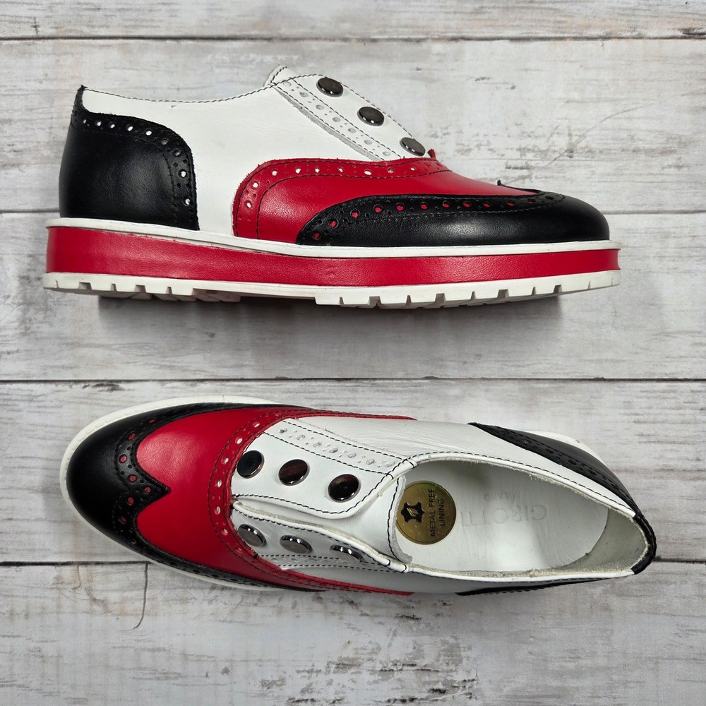 Girotti Womens 37(US‎ 6.5) Red Black White Leather Platform Casual Shoes 2727